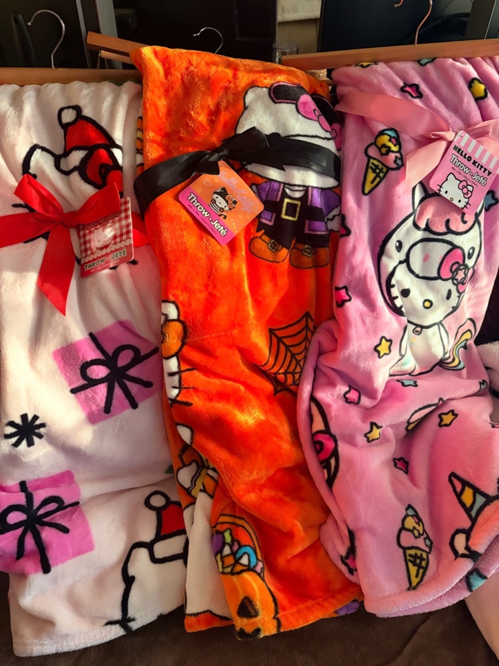 Hello Kitty Plush Throw Blanket Trio - Pink, Orange, White